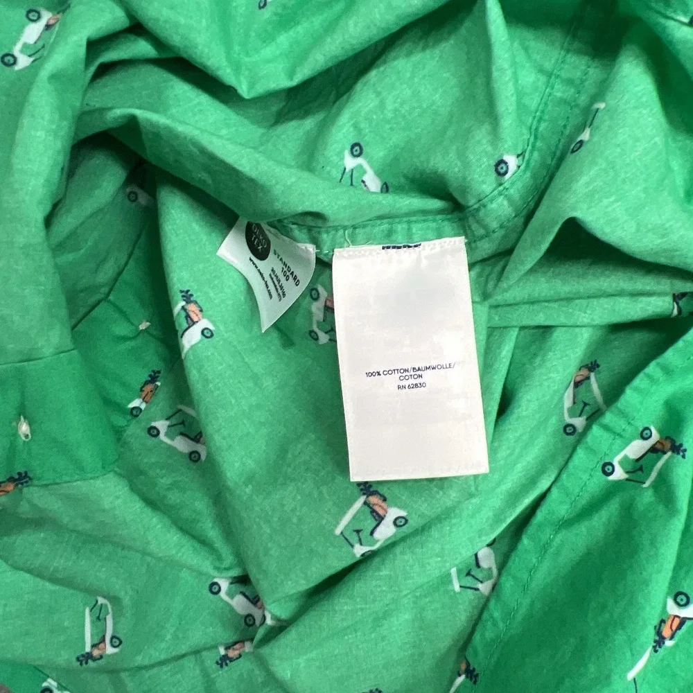Lands End Shirt Mens M Green Golf Cart Print Short Sleeve Button Traditional Fit